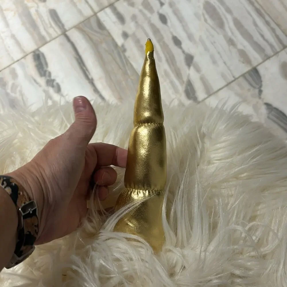 Cream faux lamb fir gold unicorn horn and ears like new bean bag large 40x40”